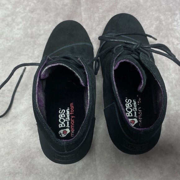 Black Suede BOBS Wedge Ankle Booties Womens Size 8 by Skechers - Picture 3 of 8